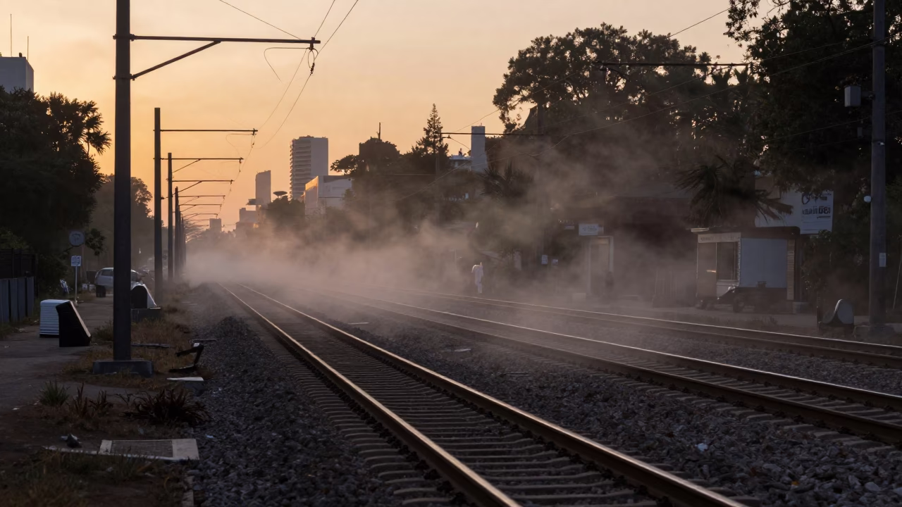 Rail Tracks at The Predawn Darkness Light in Buenos Aires in in Buenos Aires, Argentina
