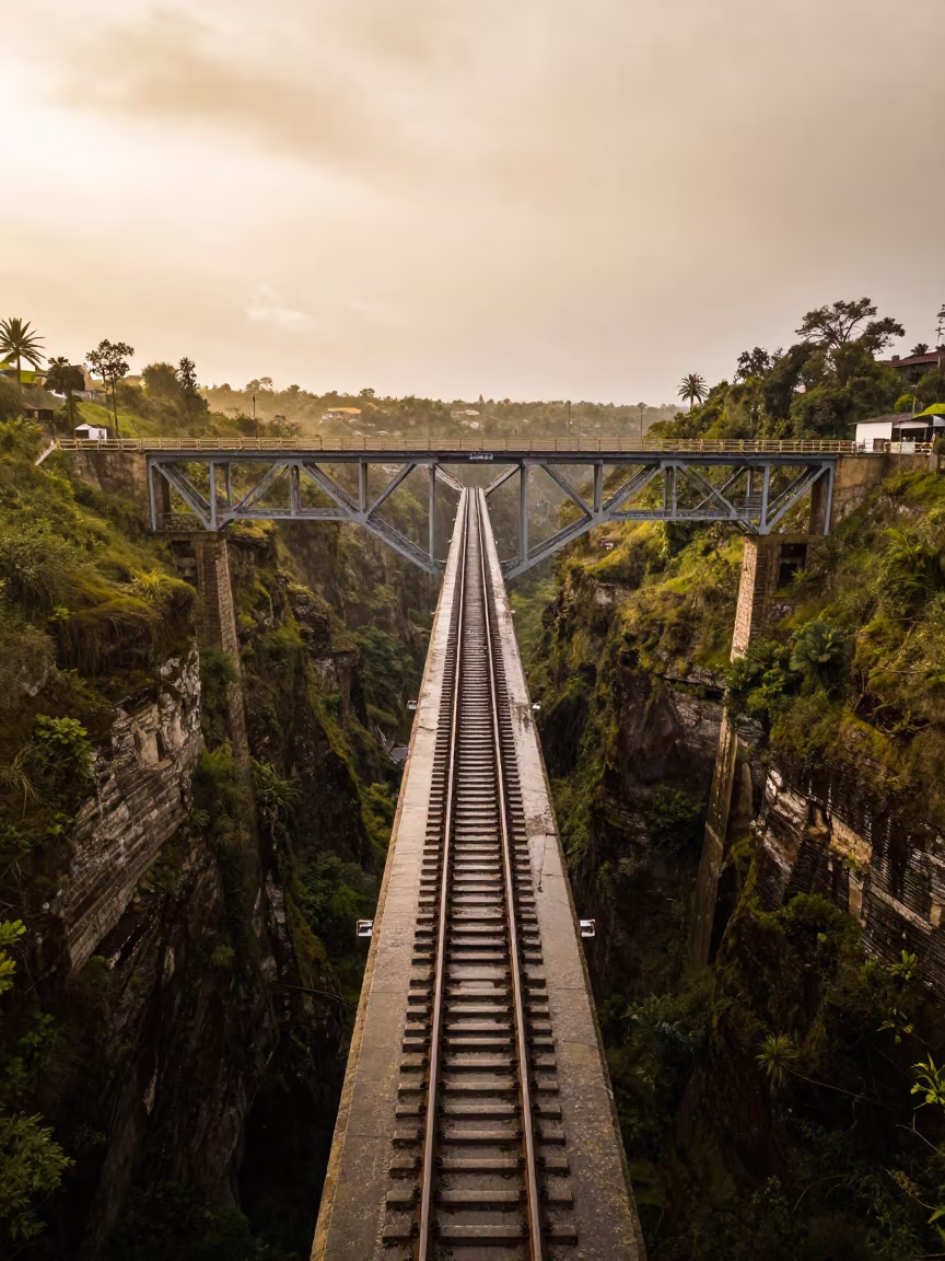 Railroad Bridge Over Gorge in Bolivia in beside a canal-front facade in Bolivia