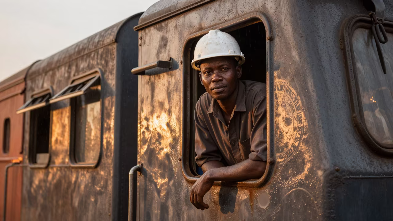 Railroad Engineer in Mbuji-Mayi Evening Light in in the old quarter in Mbuji-Mayi