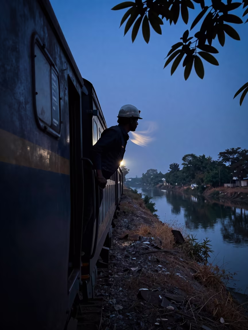 Railroad Engineer Silhouette at Ranchi Canal Twilight in beside a canal in Ranchi