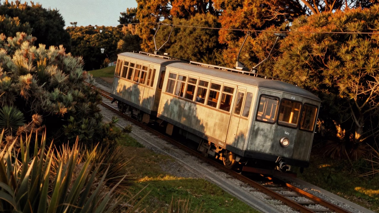 Railway Ascent at Honeyed Evening Light in Christchurch in in Christchurch, New Zealand