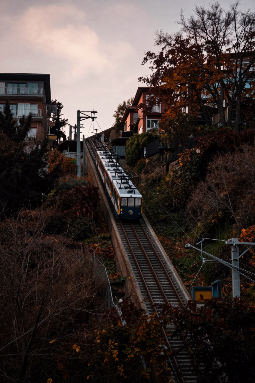 Railway Ascent in Bilbao at The Still Hours Before Dawn Light in in Bilbao, Spain