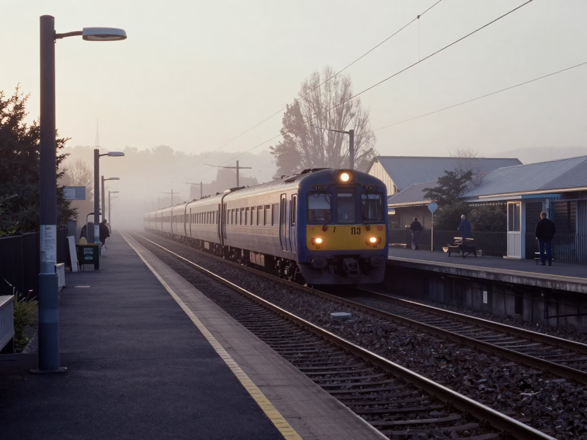 Railway Platform in Christchurch at Sunrise Light in in Christchurch, New Zealand