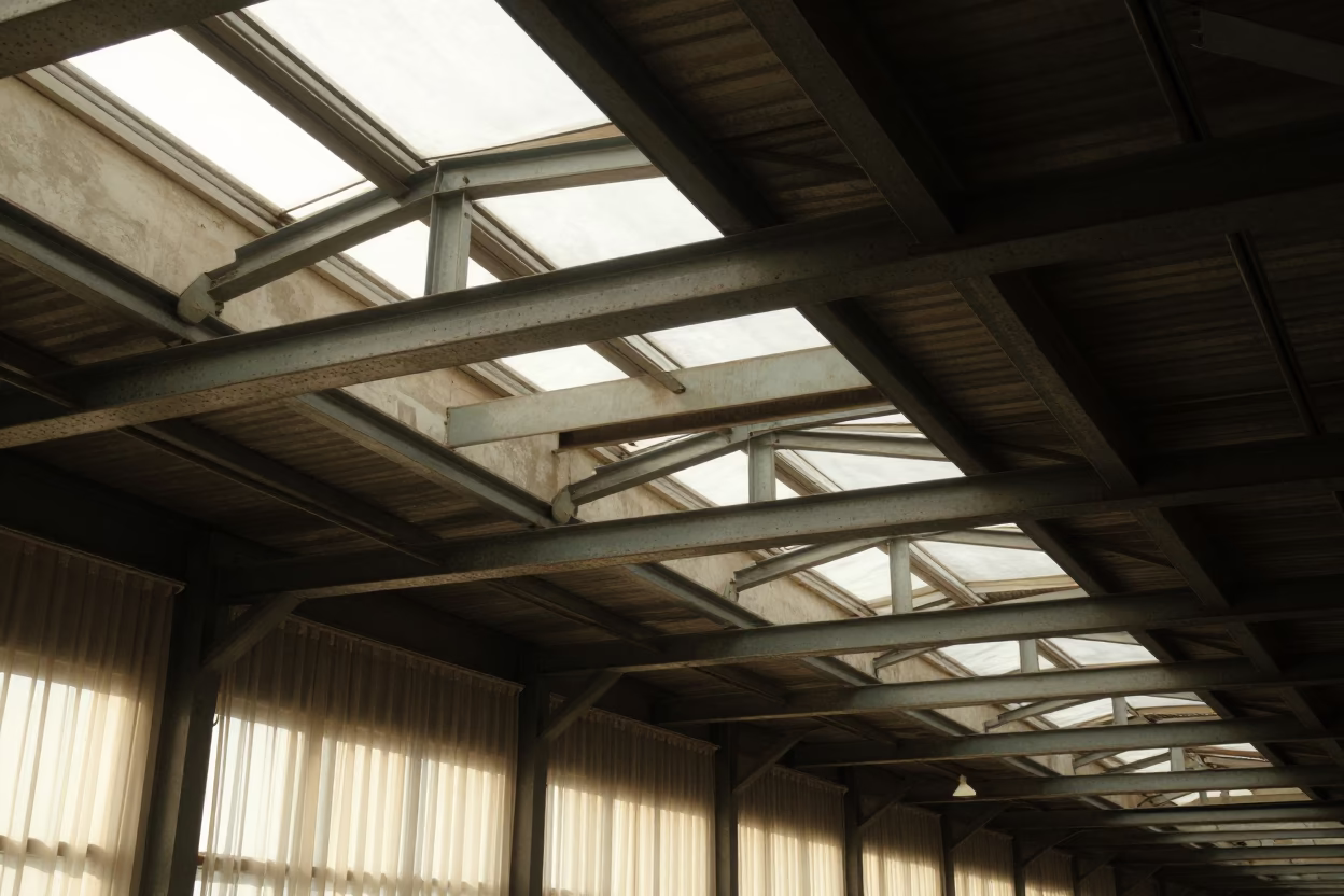 Railway Roof Lines in Morning Light in inside a skylit passageway in Iğdır