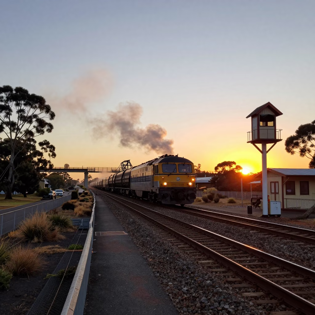 Railway Scene in Perth at Sunset Light in in Perth, Western Australia, Australia