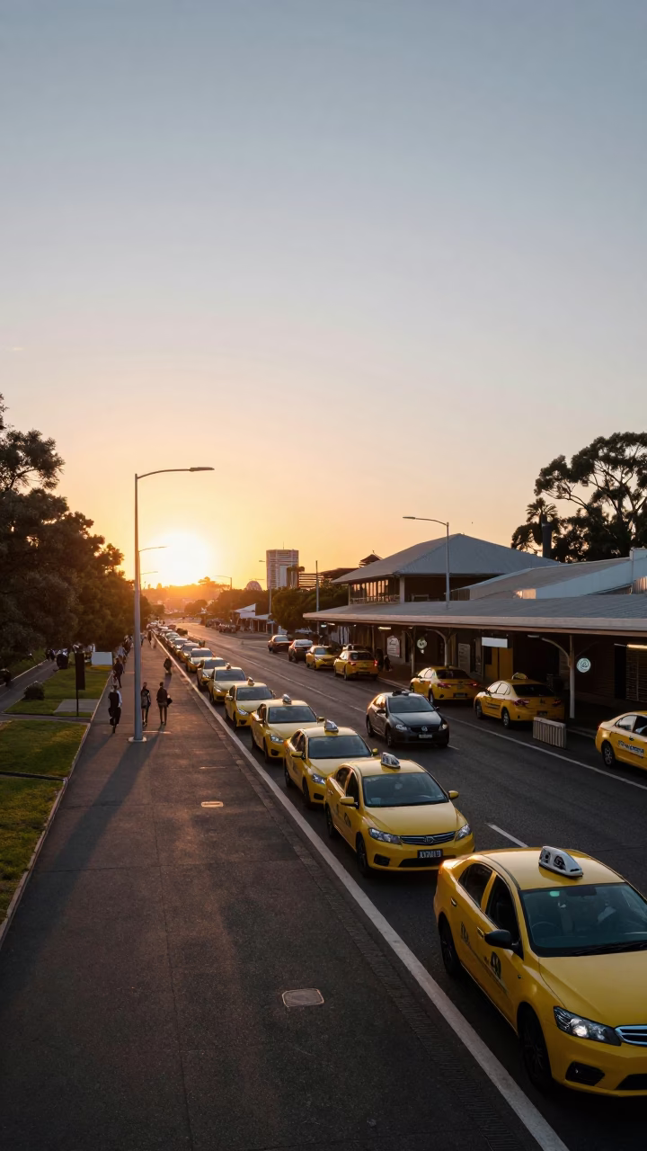 Railway Station in Adelaide at As The Sun Drops Toward The Horizon in in Adelaide, South Australia, Australia