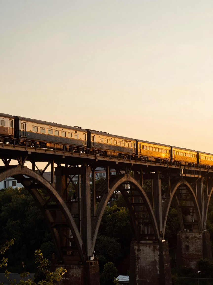 Railway Viaduct And Passing Train in Nashville in in Nashville, Tennessee, United States