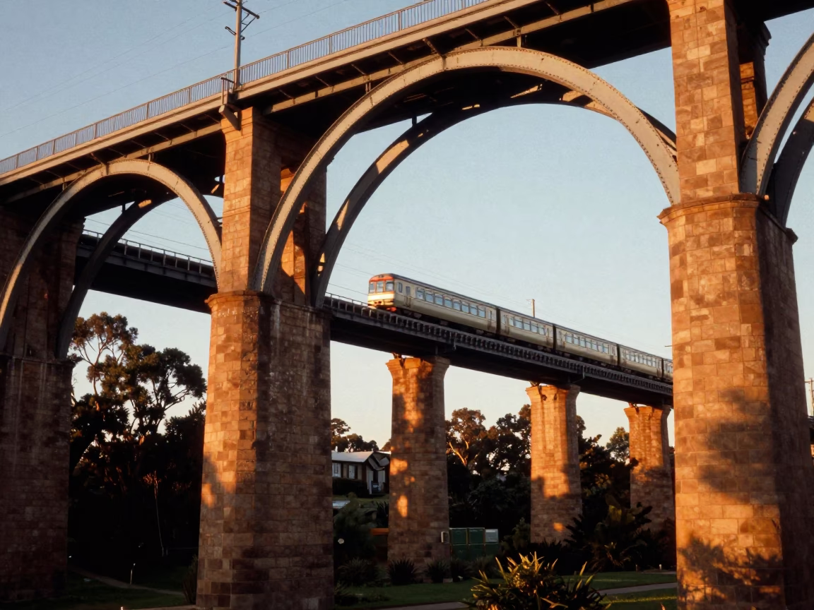 Railway Viaduct Arches in Adelaide at Golden Hour in in Adelaide, South Australia, Australia