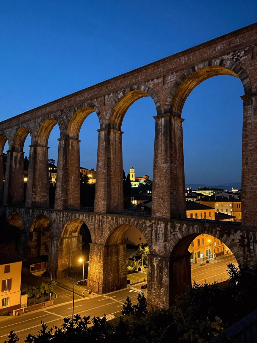 Railway Viaduct Arches Spanning Valley in Bologna in in Bologna, Italy