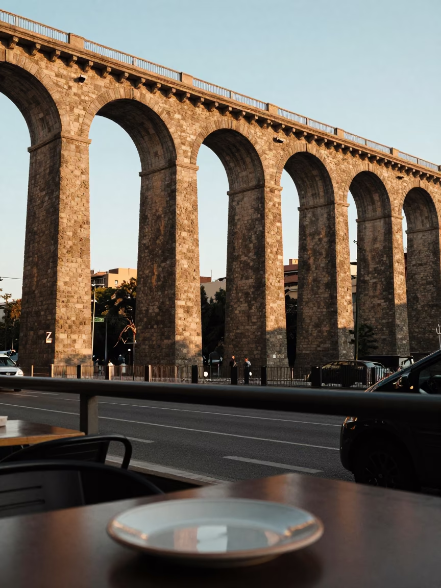 Railway Viaduct in Barcelona at The Early Afternoon Light in in Barcelona, Spain