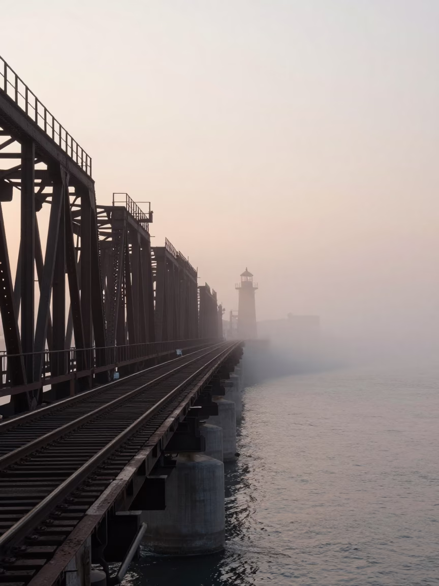 Railway Viaduct in Chicago at Nautical Dawn Light in in Chicago, Illinois, United States