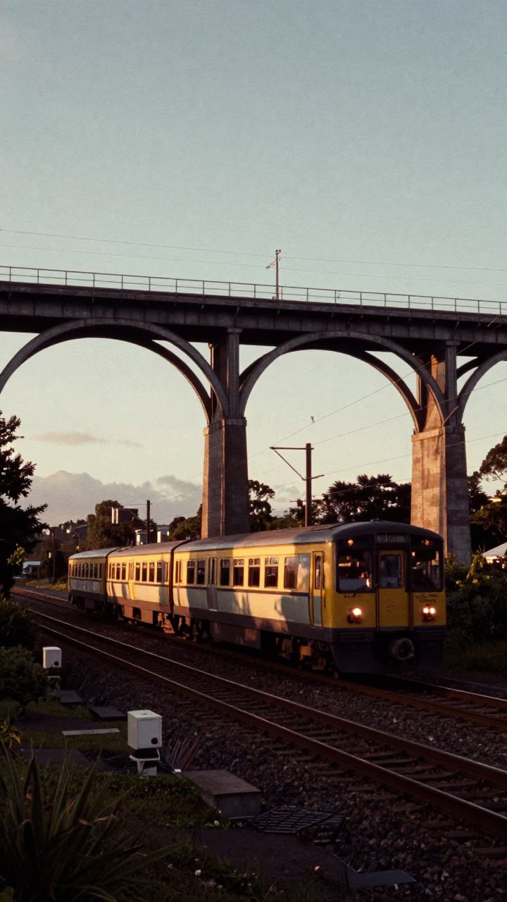 Railway Viaduct in Christchurch at The Late Afternoon Light in in Christchurch, New Zealand