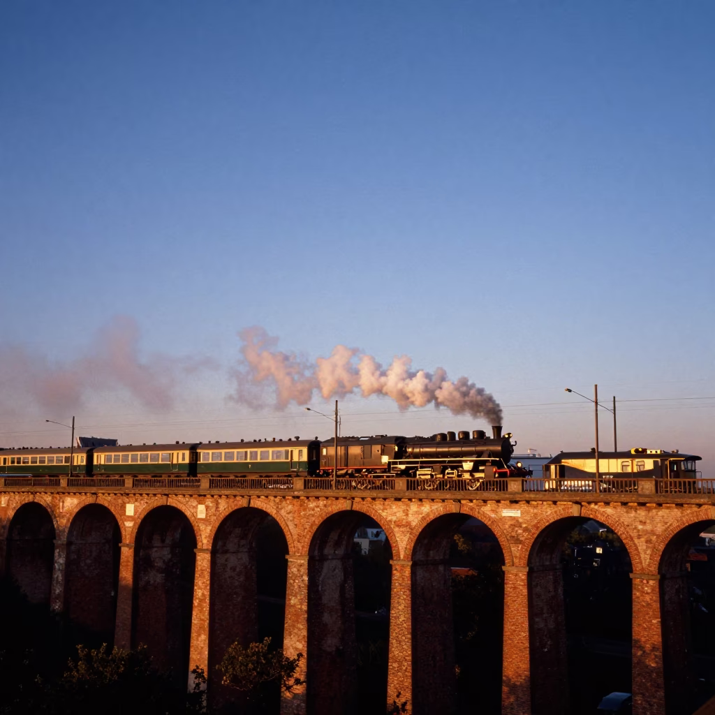 Railway Viaduct in Copenhagen at Sunset Light in in Copenhagen, Denmark