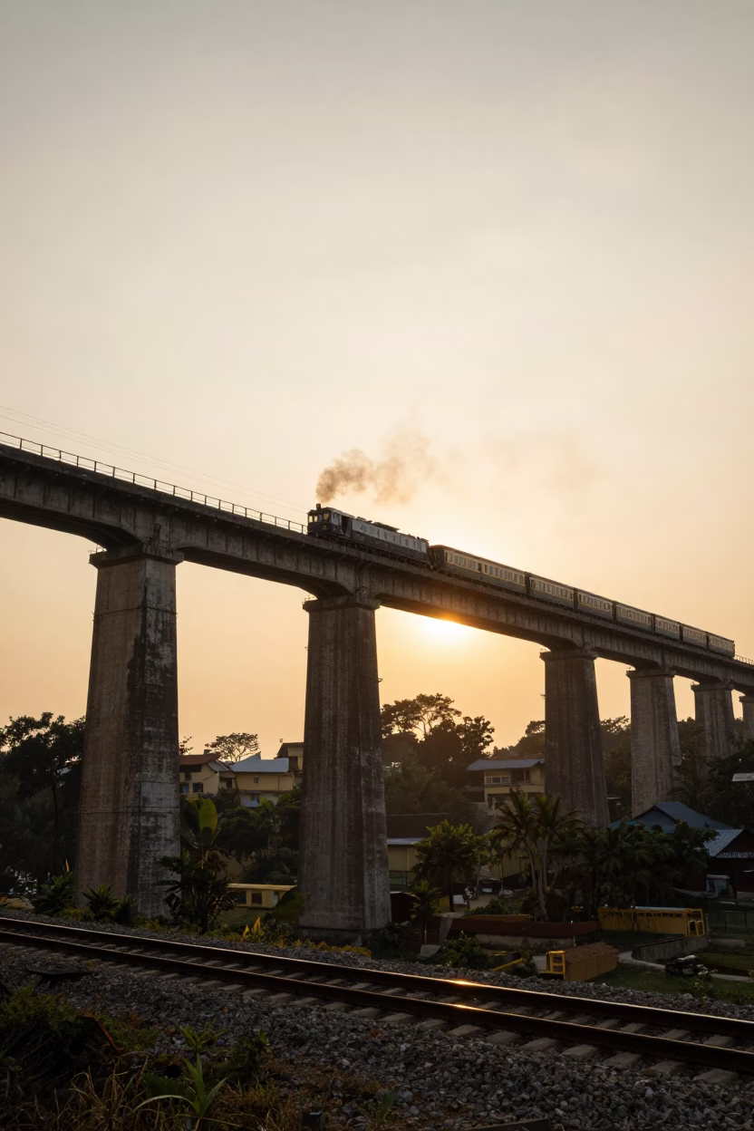 Railway Viaduct in Hanoi at Golden Hour in in Hanoi, Vietnam