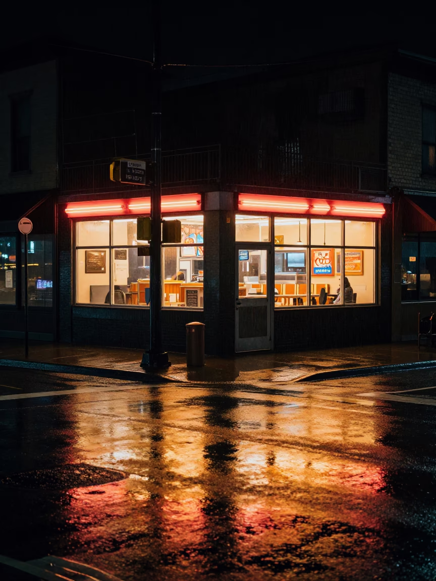 Rain And Neon Reflections in Portland in in Portland, Oregon, United States