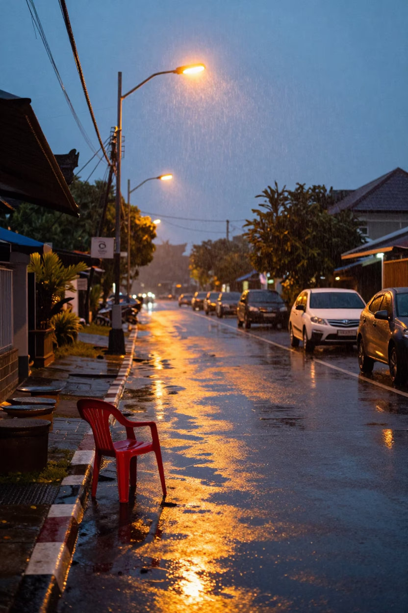 Rain at Dusk Light in Denpasar in in Denpasar, Indonesia