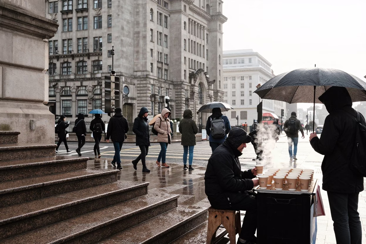 Rain at Noon Light in in Liverpool, United Kingdom