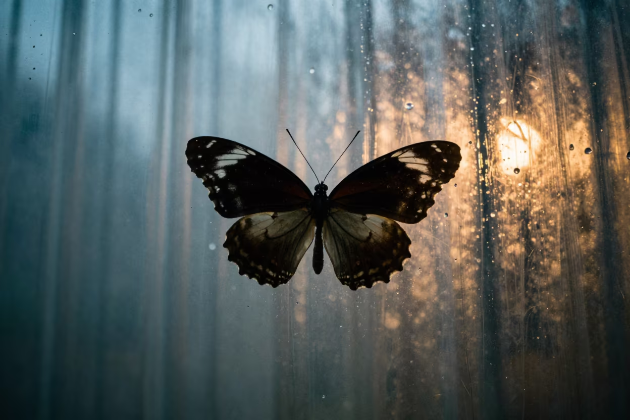 Rain Beaded Metal Surface Butterfly Wing Macro in across a rain-beaded metal surface in Keur Massar Sud