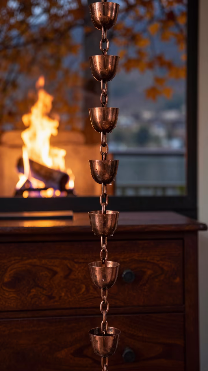 Rain Chain on Hotel Dresser in Lugano Night in on a hotel dresser in Lugano