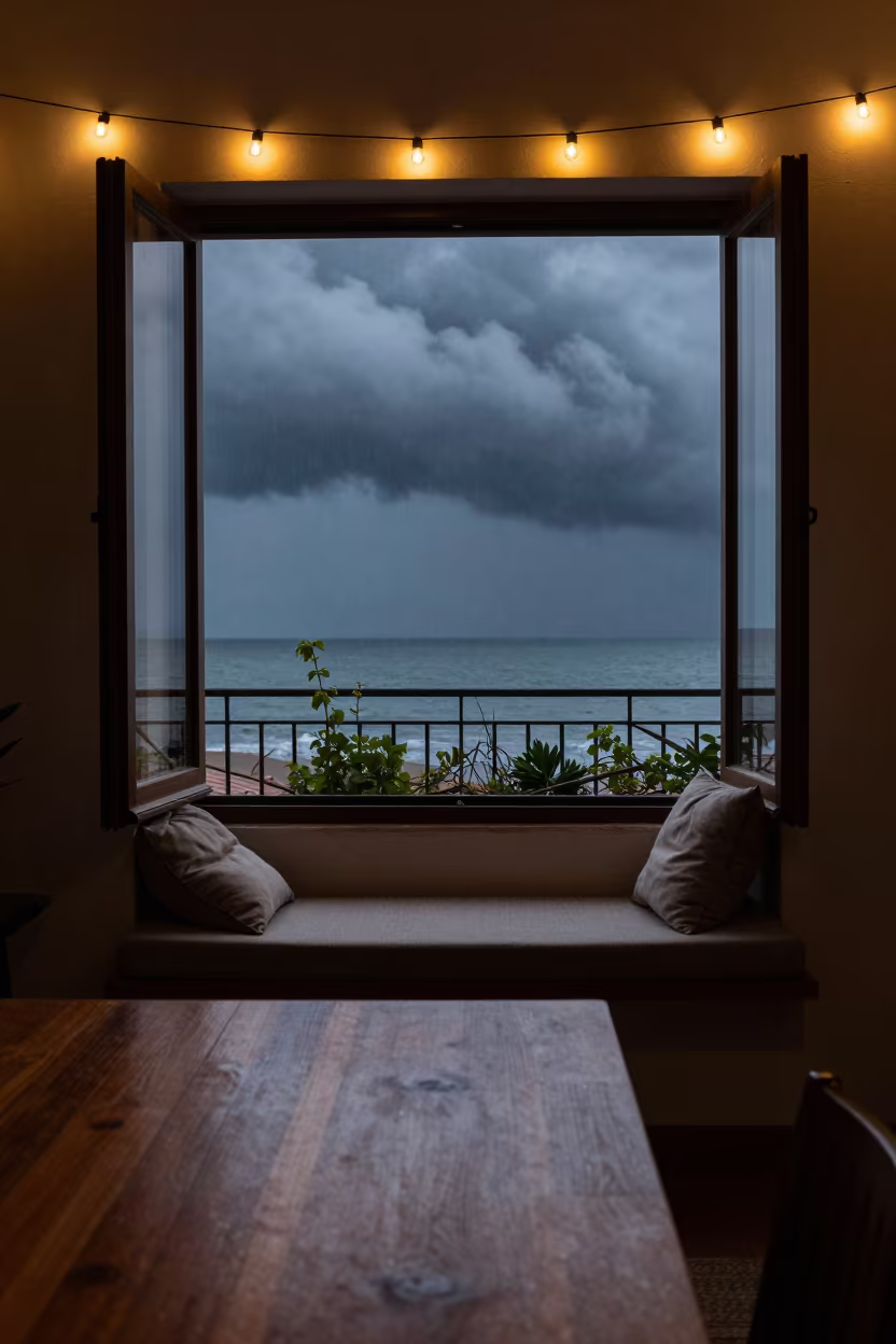 Rain Cloud on Cushion in Mar Del Plata Nook in on a reading nook cushion near Mar del Plata