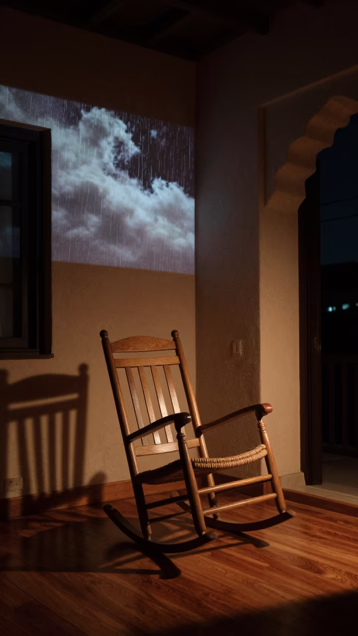 Rain Cloud Projection on Porch Night in on a porch with a rocking chair near Al-Safira