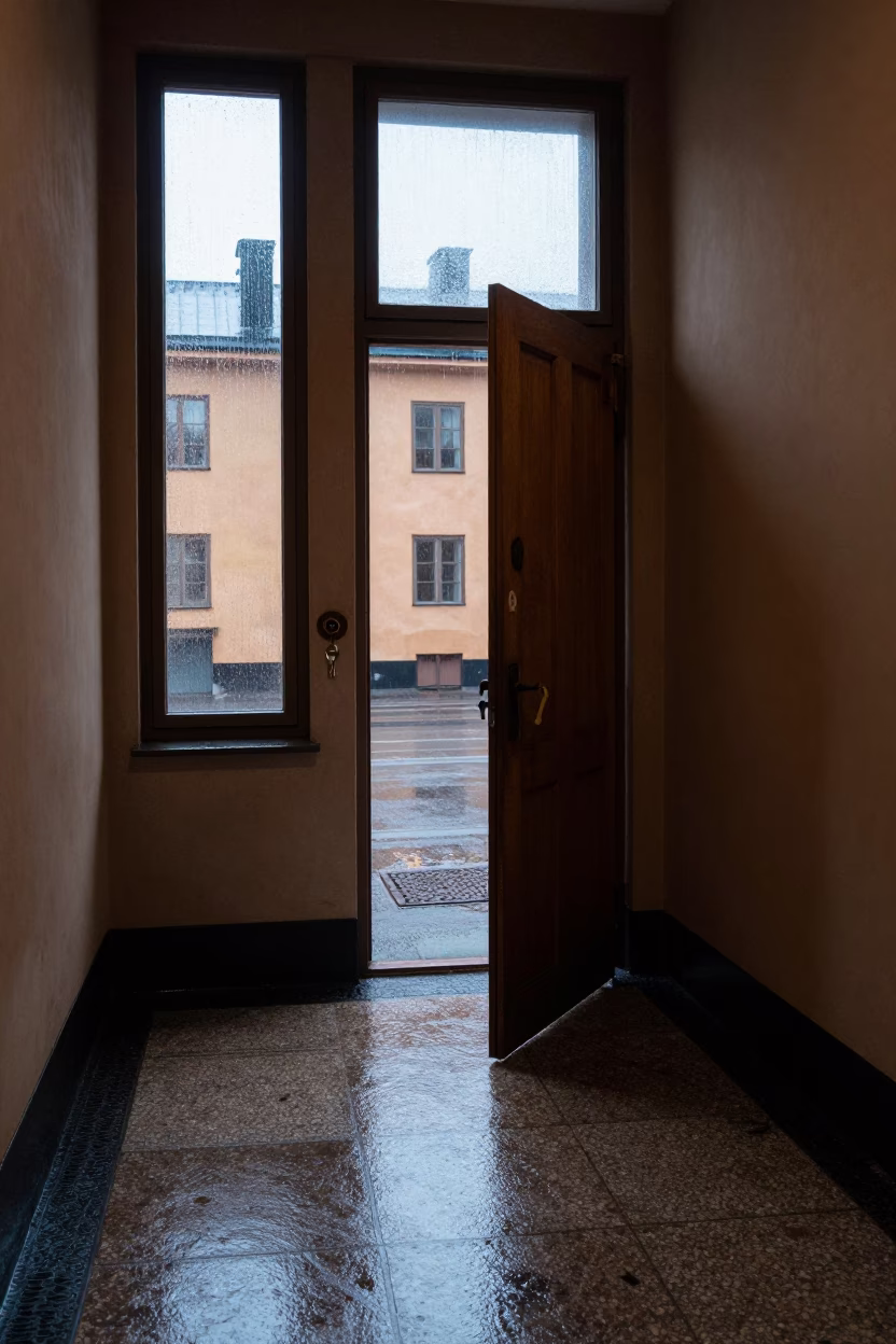 Rain-damp Entryway in Stockholm in in Stockholm, Sweden