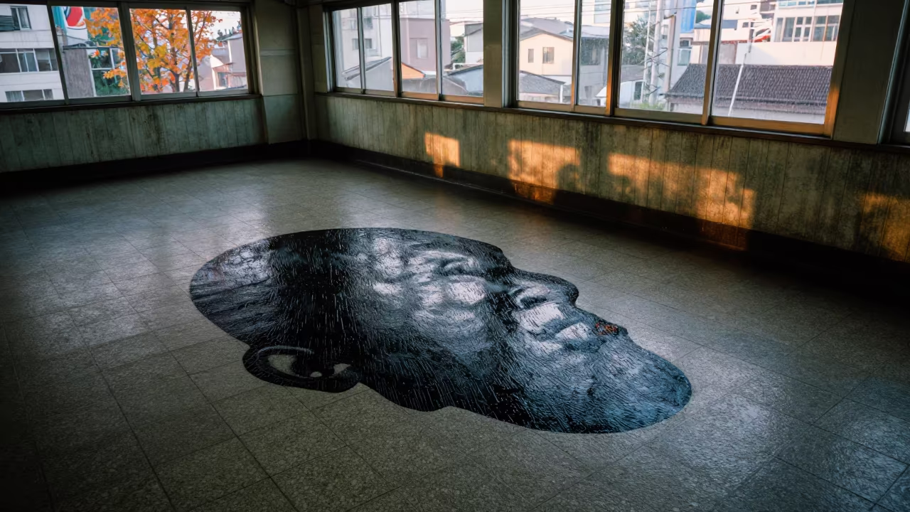 Rain Double Exposure Face Silhouette Tokyo Terminal in inside a restored train terminal near Harajuku, Tokyo