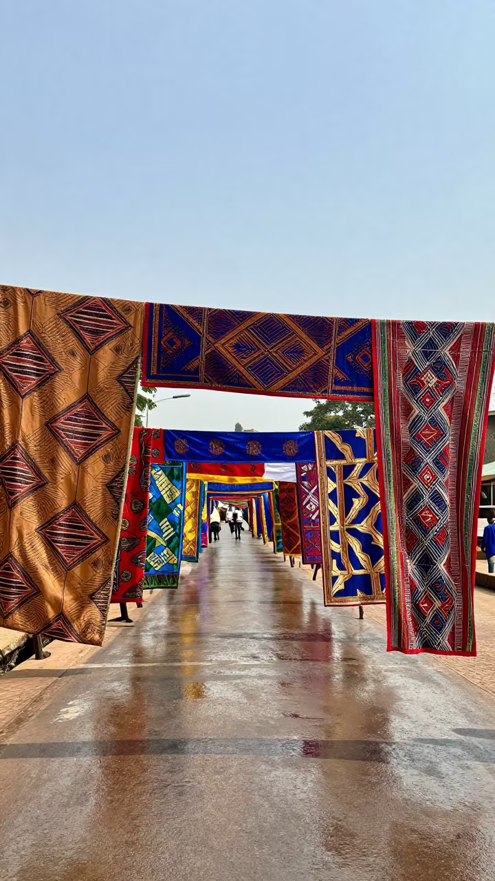 Rain Dried Parade Banners in Bamako Square in at a public square during a festival in Bamako