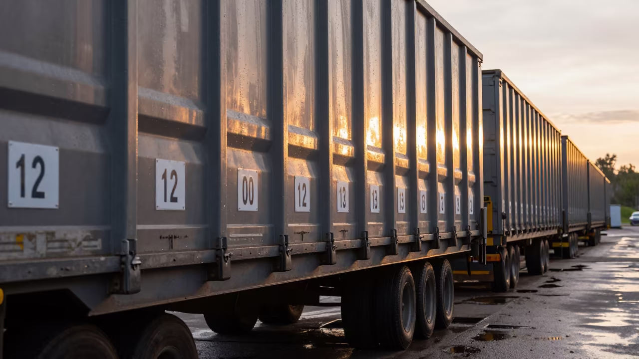 Rain-Freight Cage Corridor Golden Hour in inside a cross-dock lane near Chelyabinsk