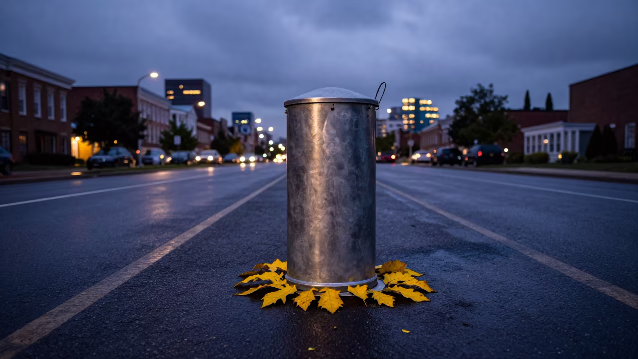 Rain Gauge Amid Yellow Leaves in Baltimore Twilight in in Baltimore