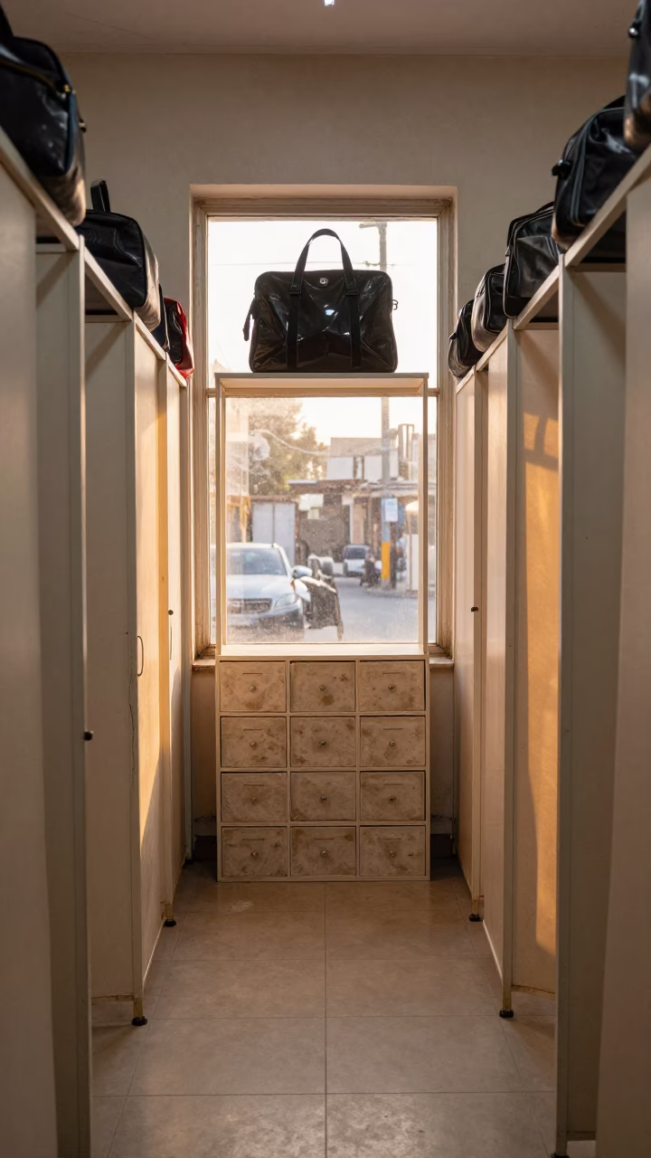 Rain-hood Bag in Peshawar Fitting Room in inside a fitting room corridor in Peshawar