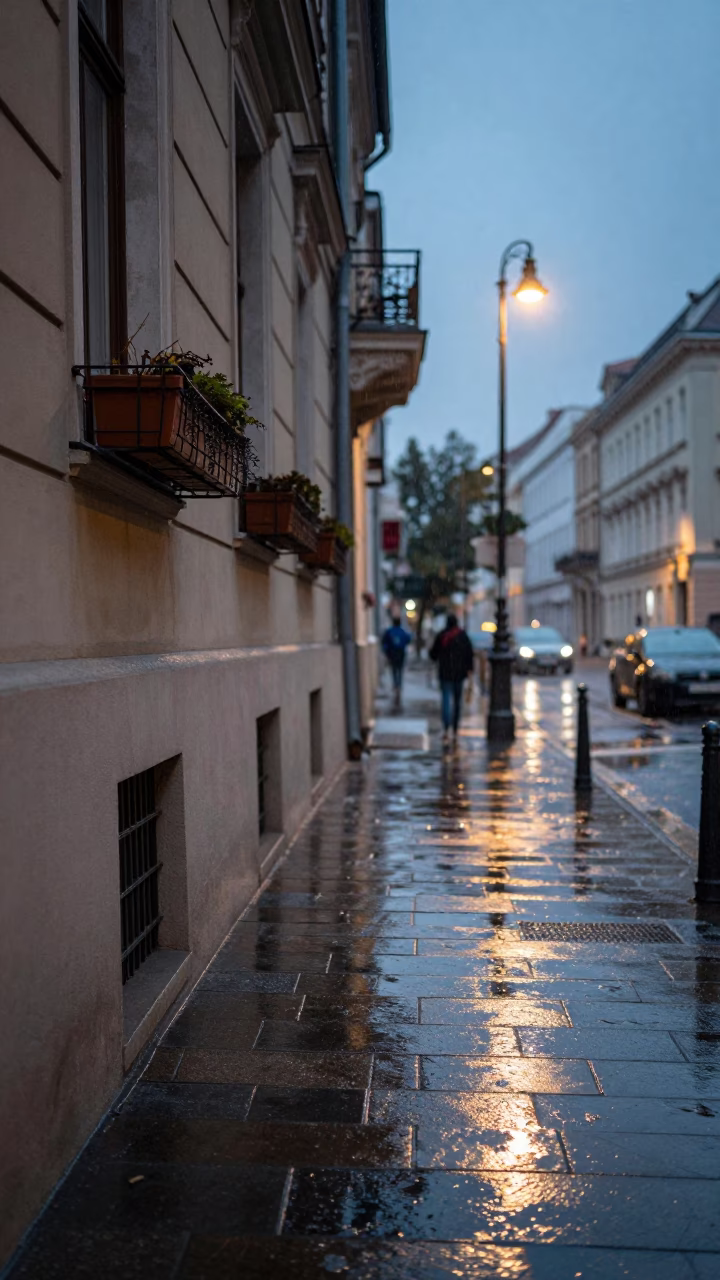Rain in Budapest at Dusk Light in in Budapest, Hungary