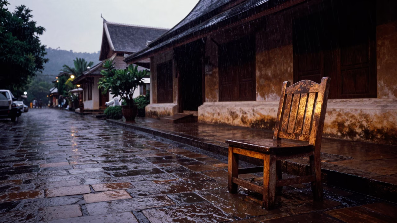 Rain in Luang Prabang at Dusk Light in in Luang Prabang, Laos
