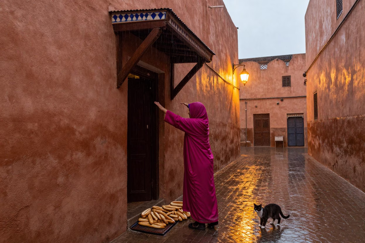 Rain in Marrakech at Dusk Light in in Marrakech, Morocco