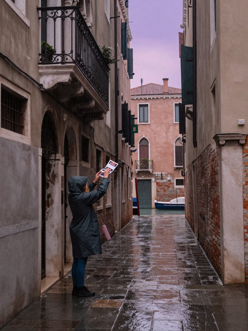 Rain in Venice at Dusk Light in in Venice, Italy