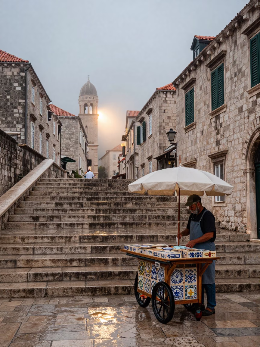 Rain Light in Dubrovnik at First Light in in Dubrovnik, Croatia