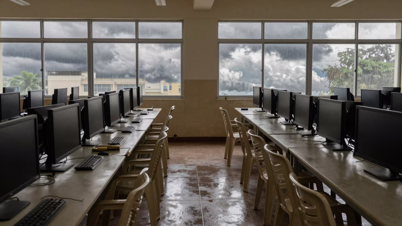 Rain Muted Graduation Chairs in Bhopal Lab in in a computer lab before lessons in Bhopal