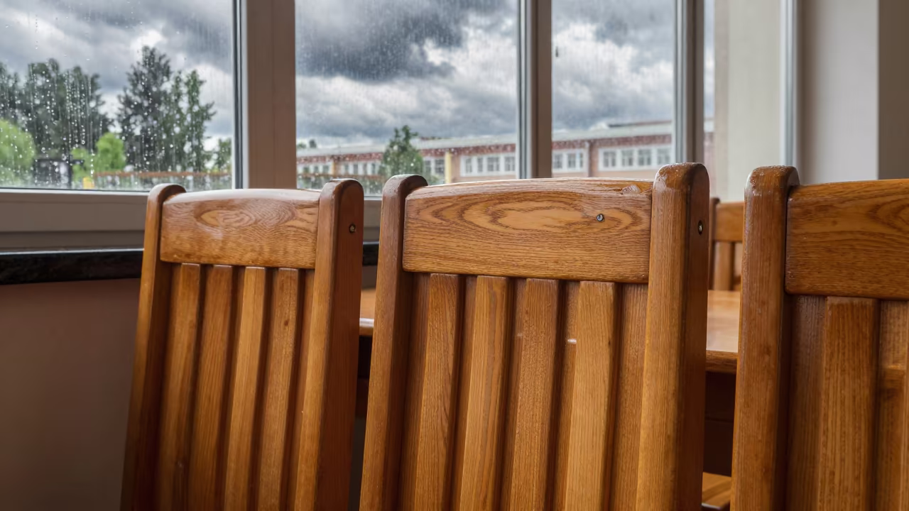 Rain-Muted Graduation Chairs Library Detail in inside a campus library reading room in İzmit