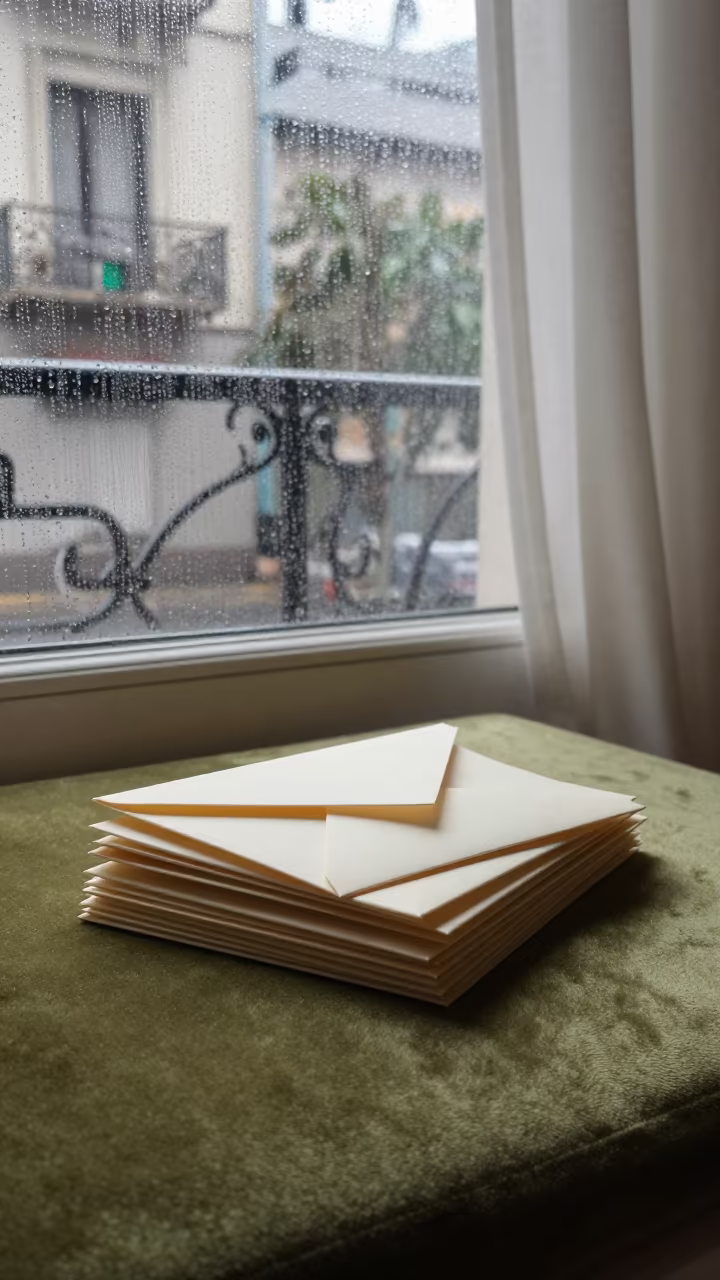 Rain-Muted Letters on Recoleta Cushion in on a reading nook cushion in Recoleta, Buenos Aires