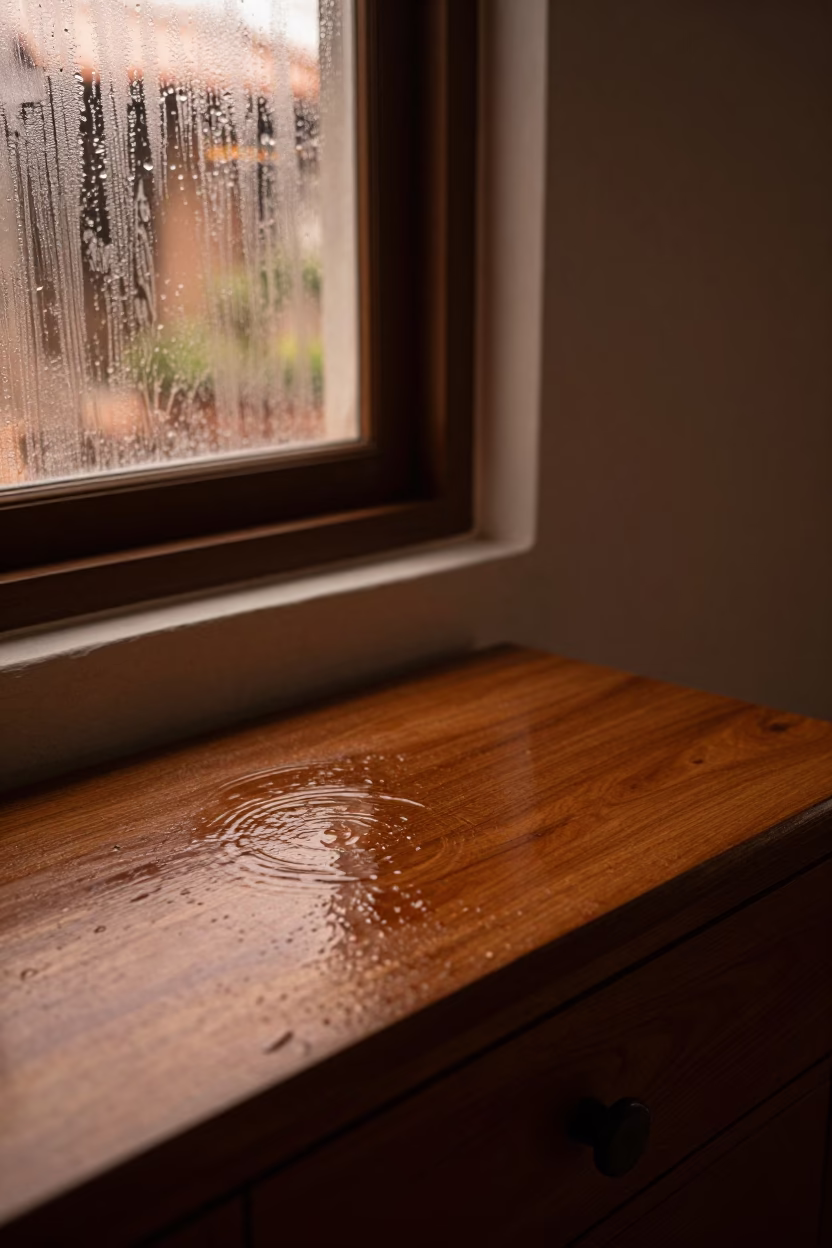 Rain Puddle Reflection on Campeche Hotel Dresser in on a hotel dresser in Campeche