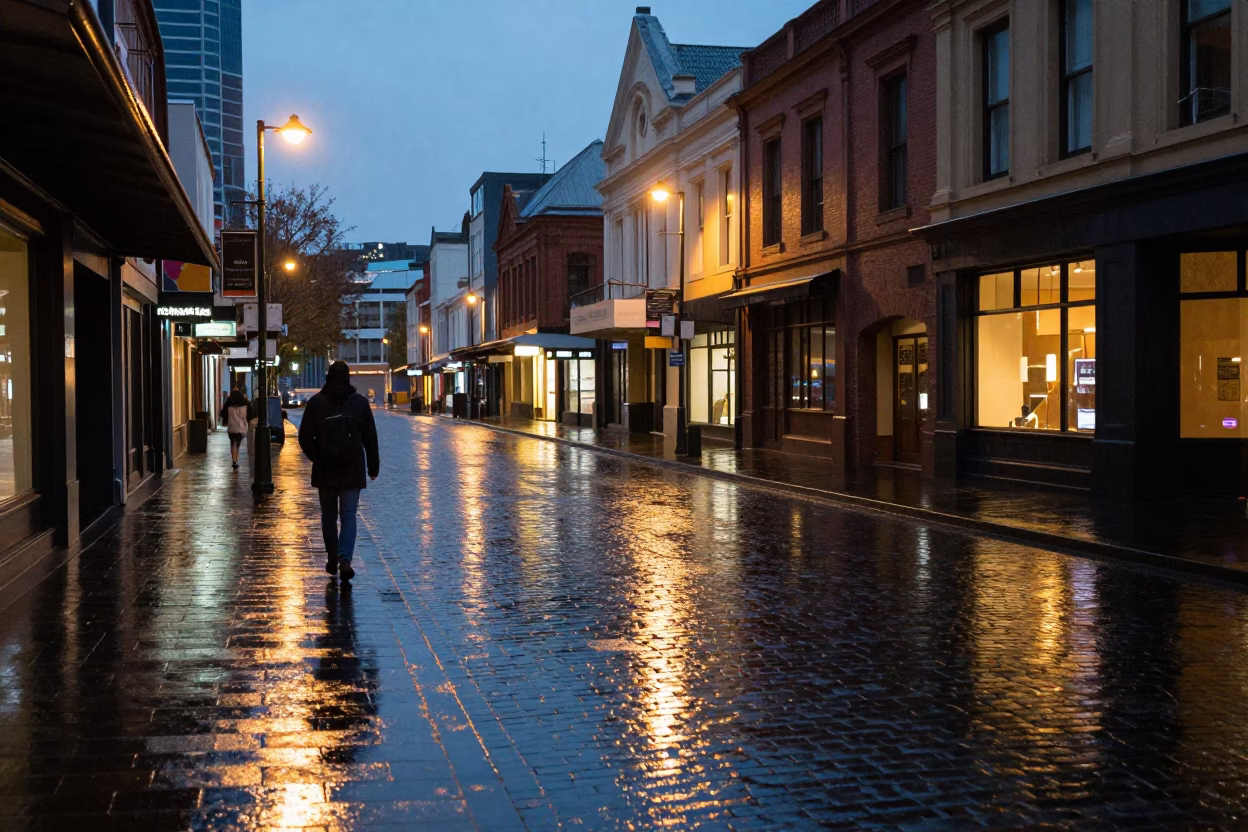 Rain Reflections at Dusk Light in Melbourne in in Melbourne, Victoria, Australia
