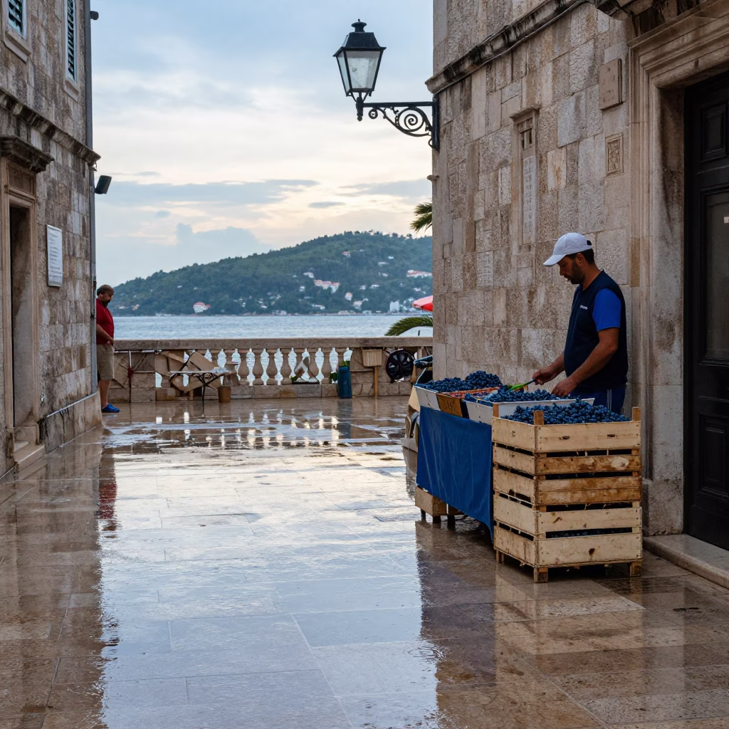 Rain Reflections in Dubrovnik at First Light in in Dubrovnik, Croatia