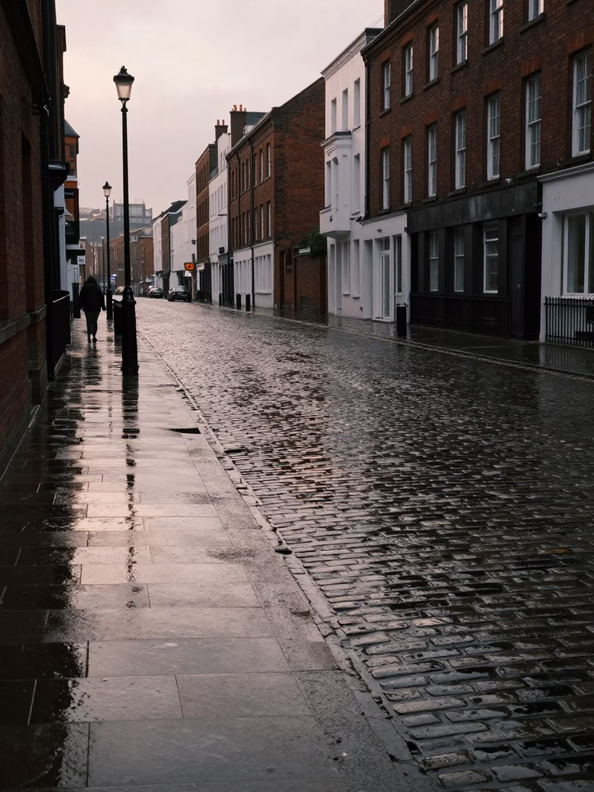 Rain Reflections in Liverpool at The Early Morning Light in in Liverpool, United Kingdom