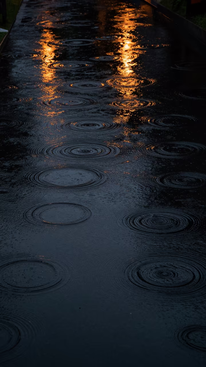 Rain Rings on Black Canal Water Candlelight in in Tanzania