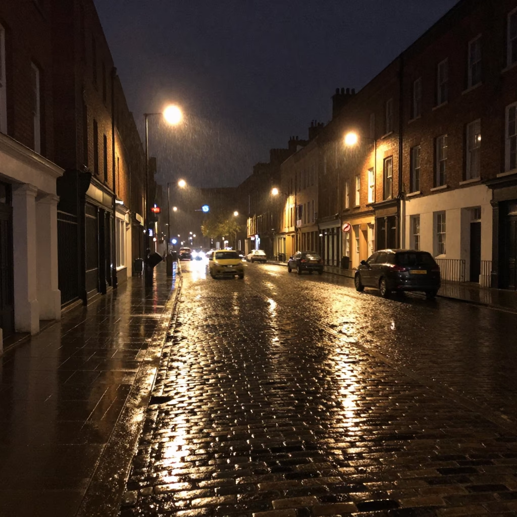 Rain Scenes in Liverpool at Late At Night Light in in Liverpool, United Kingdom