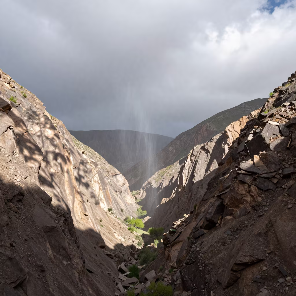Rain Shaft Beside Chilean Canyon Walls in in Chile