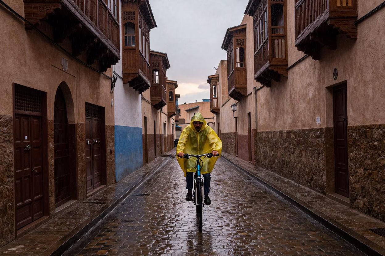 Rain-slicked Alley in Fez in in Fez, Morocco