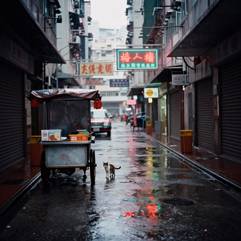 Rain-slicked Alley in Hong Kong in in Hong Kong, Hong Kong