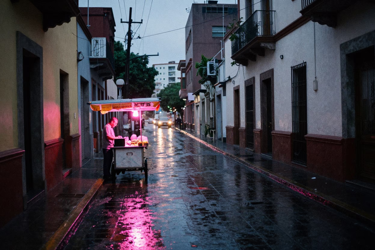 Rain-slicked Alley in Mexico City in in Mexico City, Mexico