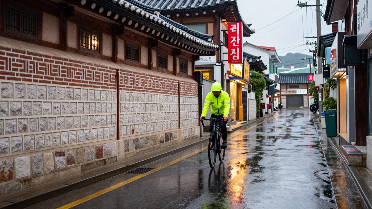 Rain-slicked Alley in Seoul in in Seoul, South Korea
